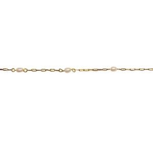 18K Solid Yellow Gold Pearl Seed Open Link Mini Paperclip Chain Bracelet